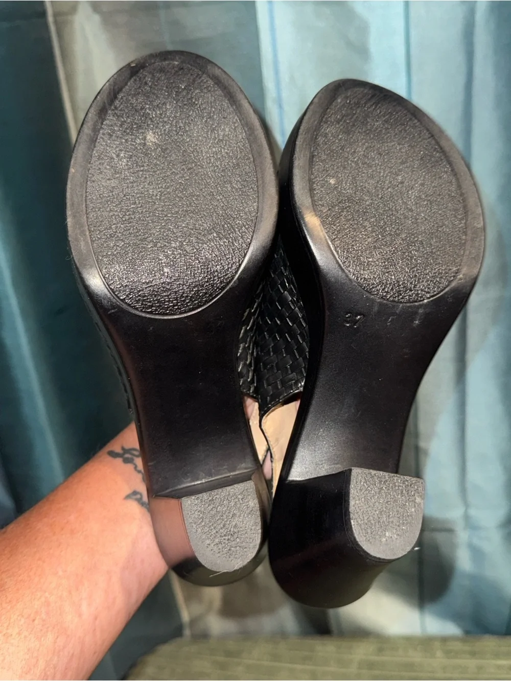 Spring Step Black Woven Slingback Heeled Sandals